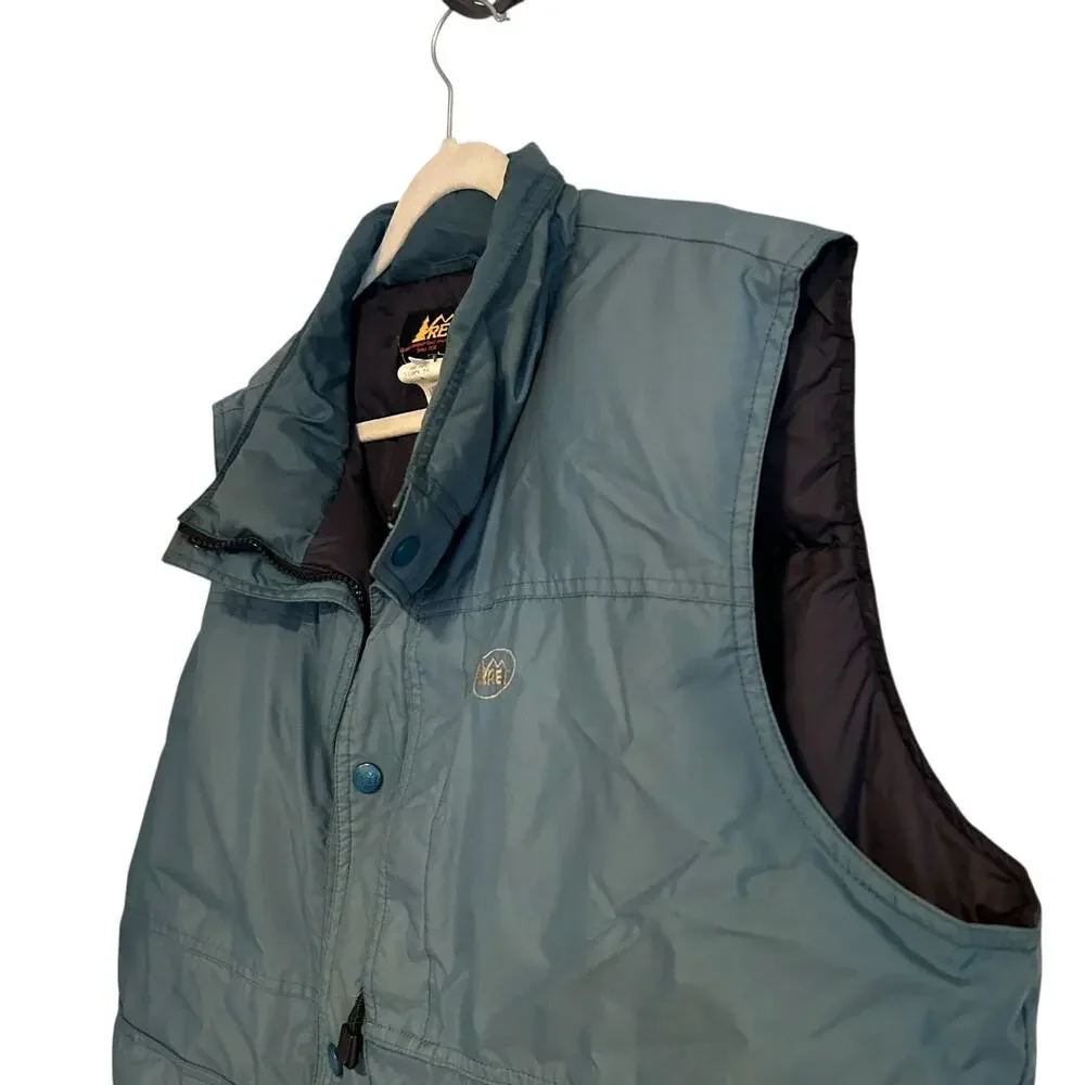 Vintage REI Green Down Filled Vest Mens Sz Large Nylon Puffer Full Zip Outdoor